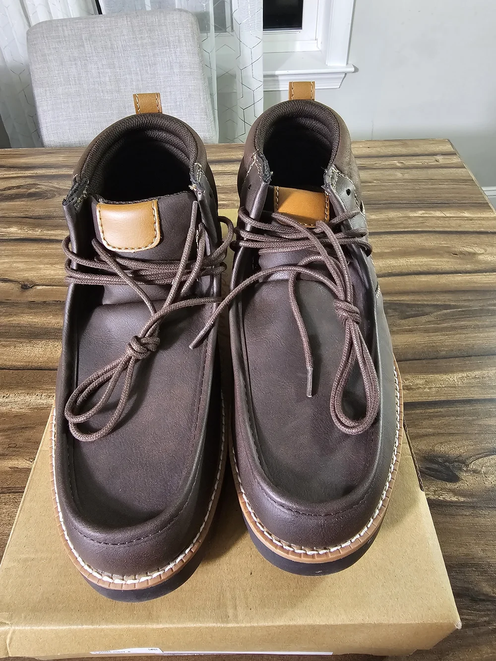Weatherproof Men’s Dark Brown Leather Chukka Boots with Tan Pull Tabs